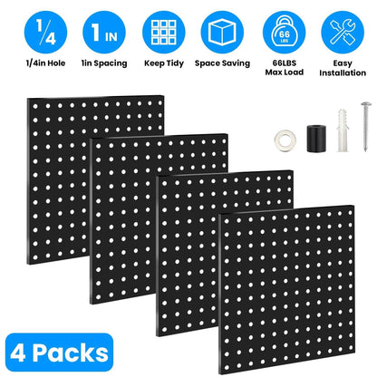 4-Pack: Metal Black Pegboard Wall Organizer with 1" Spacing 1/4" Hole - A-1 Thread Vault
