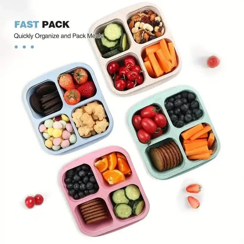 4-Pack: Snack Container With 4 Compartments, Divided Bento Lunch Box With Transparent Lids - A-1 Thread Vault