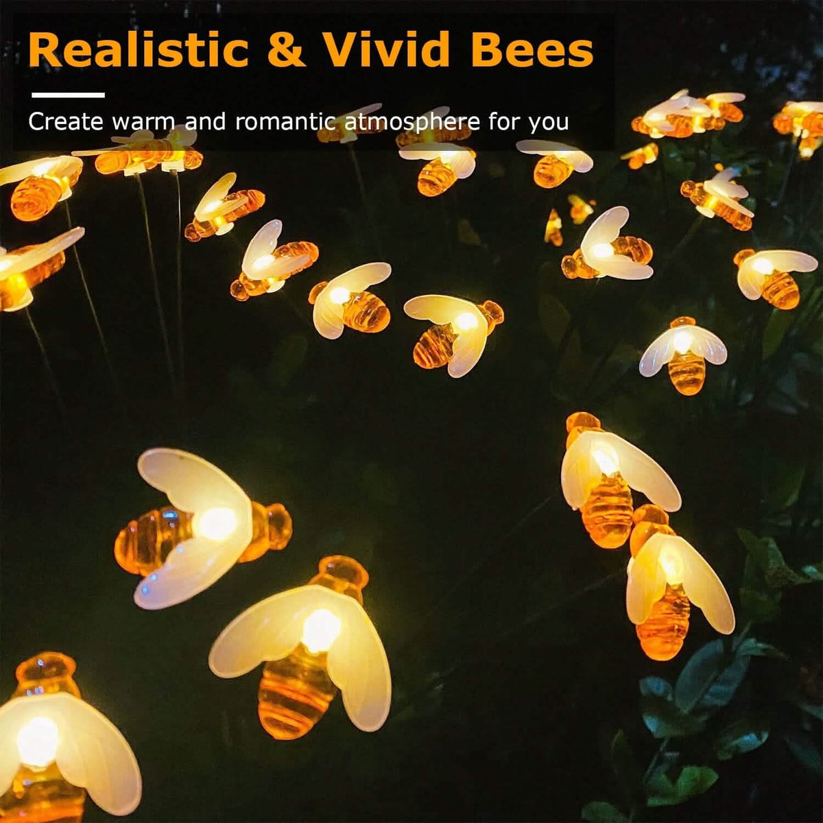4-Pack: Solar Powered Stake Bee Light 2 Lighting Mode Lifelike Firefly - A-1 Thread Vault