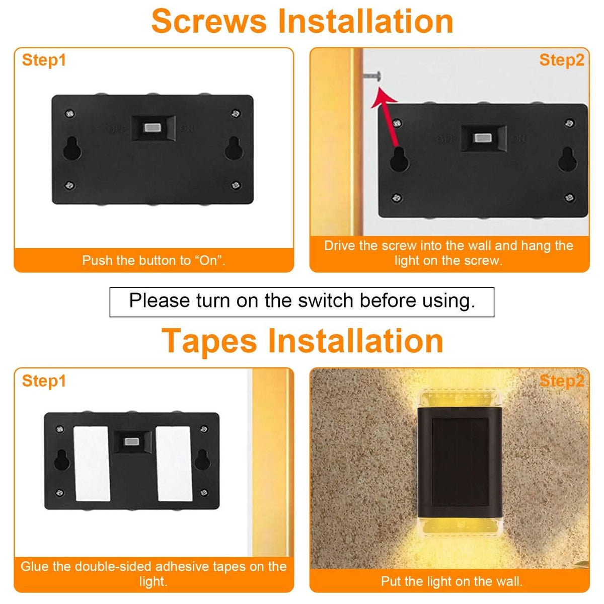 4-Pack: Solar Powered Wall Sconce Light IP55 Rechargeable Optical Sensor Lamp - A-1 Thread Vault