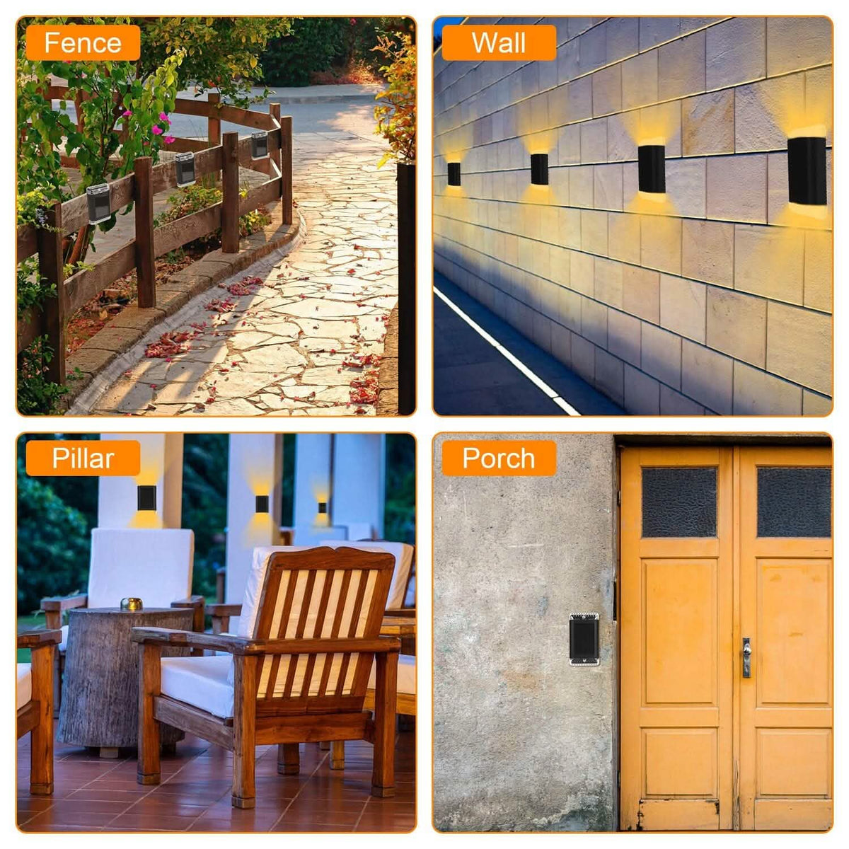 4-Pack: Solar Powered Wall Sconce Light IP55 Rechargeable Optical Sensor Lamp - A-1 Thread Vault