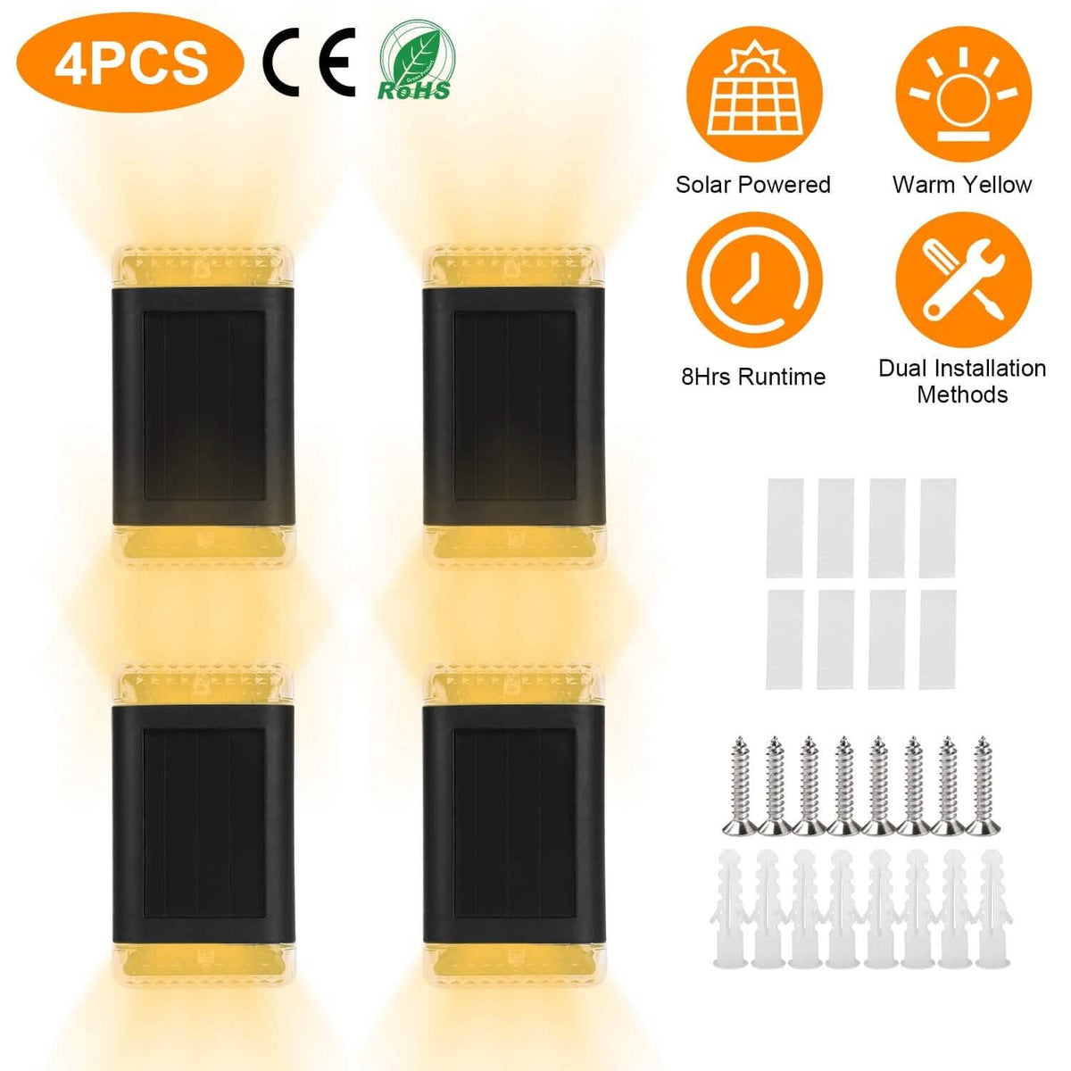 4-Pack: Solar Powered Wall Sconce Light IP55 Rechargeable Optical Sensor Lamp - A-1 Thread Vault
