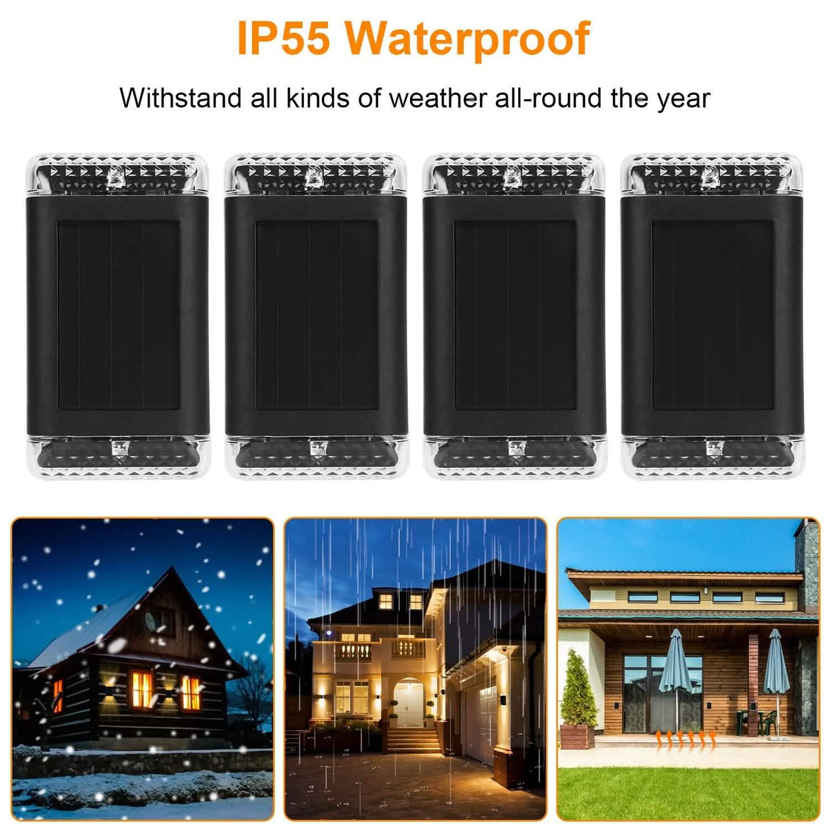 4-Pack: Solar Powered Wall Sconce Light IP55 Rechargeable Optical Sensor Lamp - A-1 Thread Vault