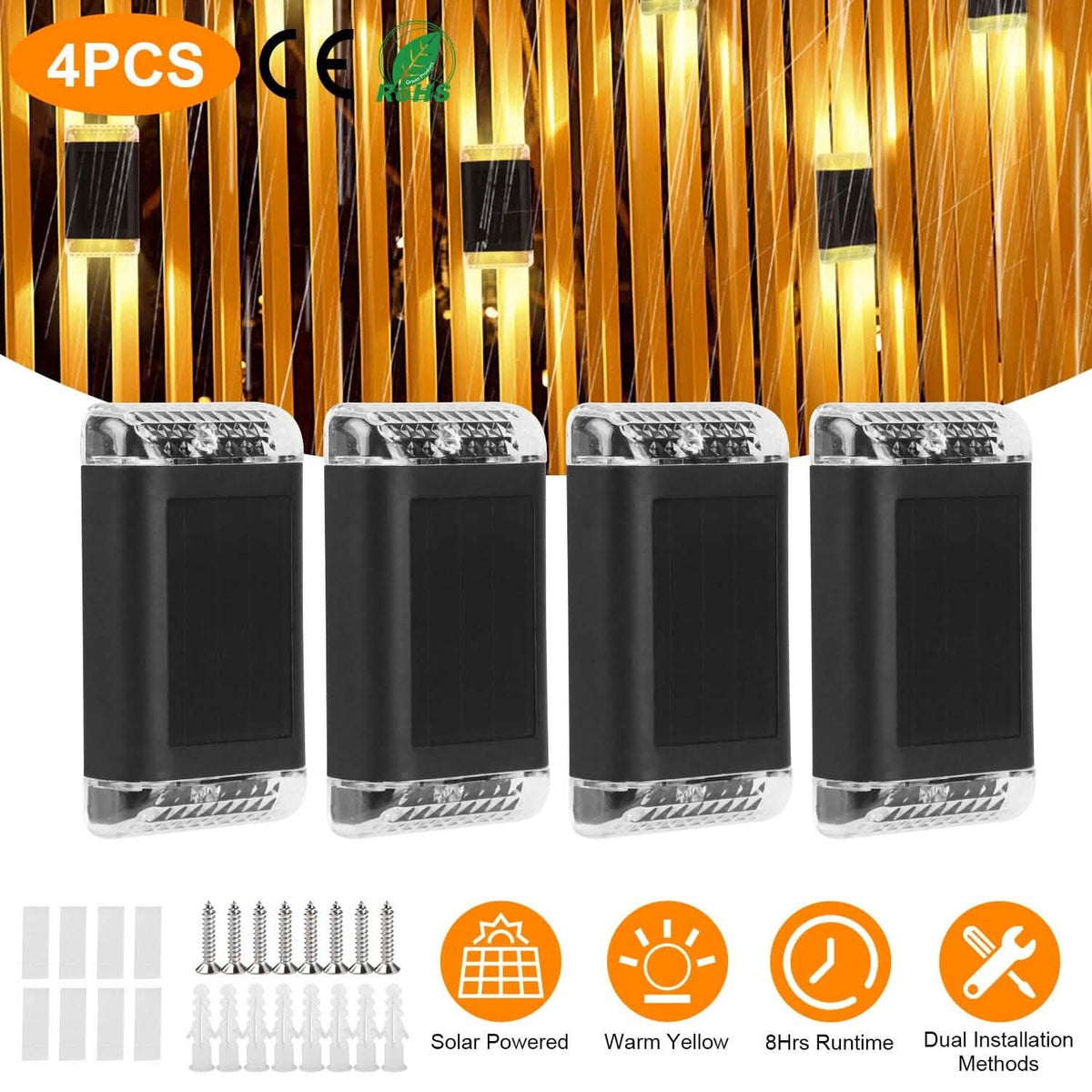 4-Pack: Solar Powered Wall Sconce Light IP55 Rechargeable Optical Sensor Lamp - A-1 Thread Vault
