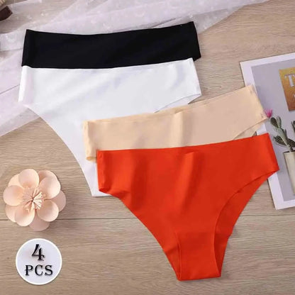 4 Pack Women Seamless Thongs No Show V-waisted Stretch Breathable Sexy Panties Underwear - A-1 Thread Vault