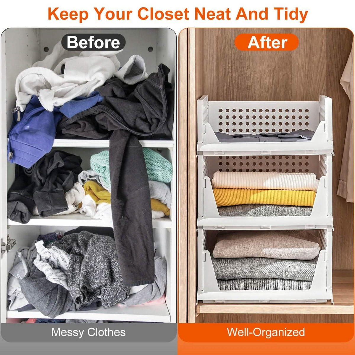 4-Packs: Plastic Storage Box Closet Organizer Foldable Storage with Slide Rail Push-Pull - A-1 Thread Vault