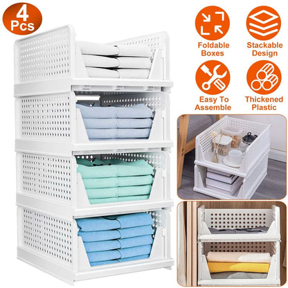 4-Packs: Plastic Storage Box Closet Organizer Foldable Storage with Slide Rail Push-Pull - A-1 Thread Vault