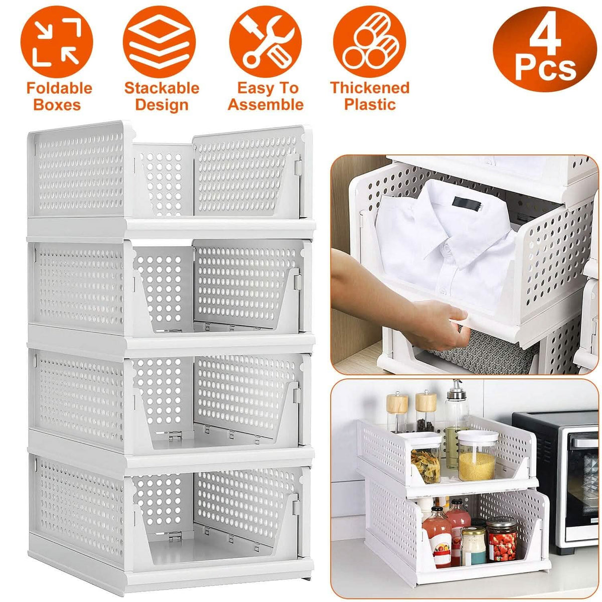 4-Packs: Plastic Storage Box Closet Organizer Foldable Storage with Slide Rail Push-Pull - A-1 Thread Vault