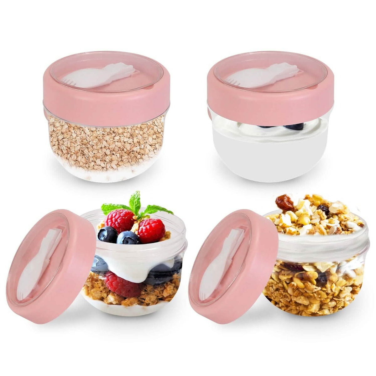 4-Piece: 20 Oz Oat Containers with Lids and Folding Spoons - A-1 Thread Vault