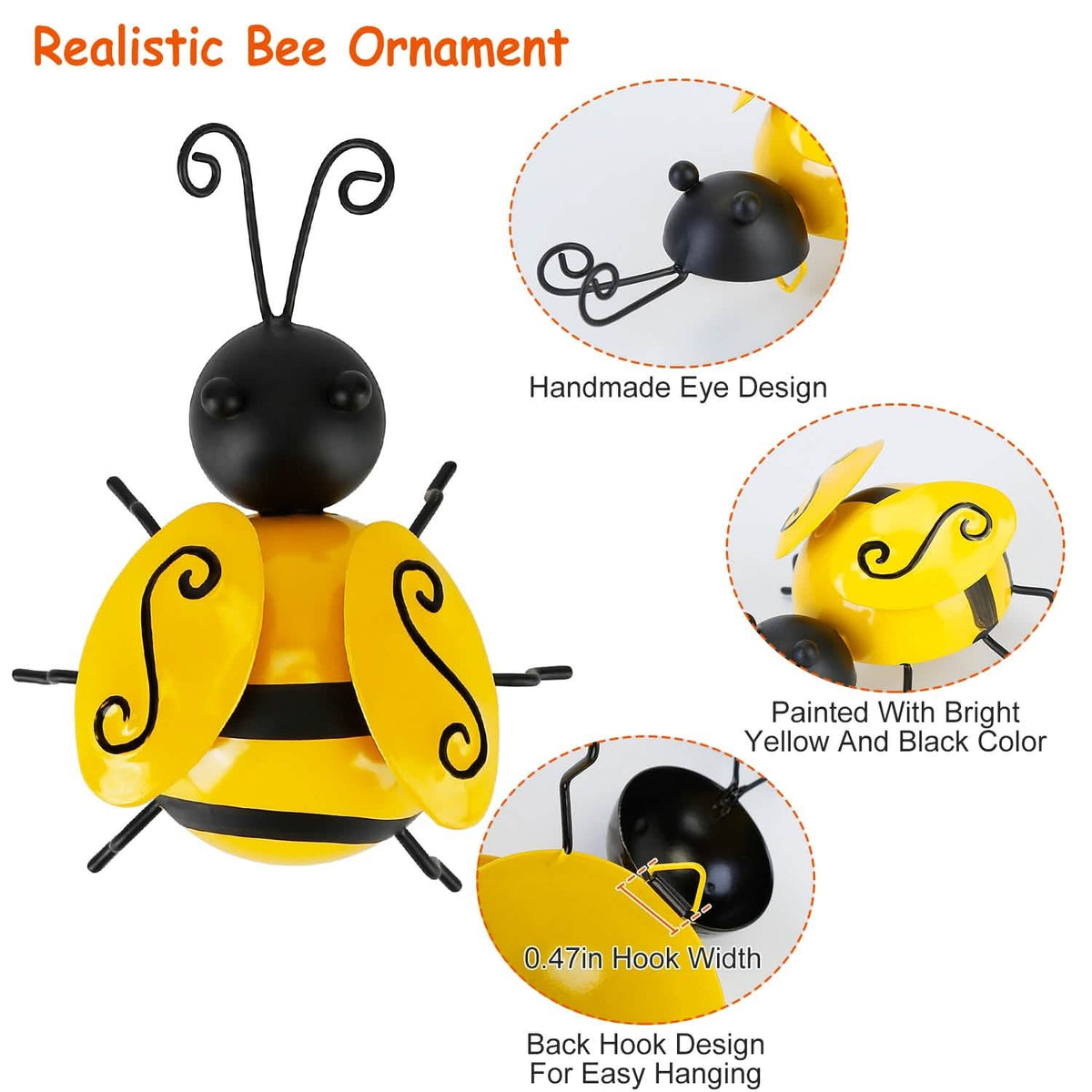 4-Piece: 3D Bumble Bee Ornament Set - A-1 Thread Vault