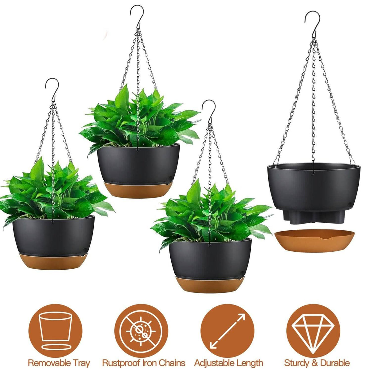 4-Piece: 9.64" Diameter Hanging Planter with Drainage Holes - A-1 Thread Vault