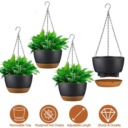 4-Piece: 9.64" Diameter Hanging Planter with Drainage Holes - A-1 Thread Vault