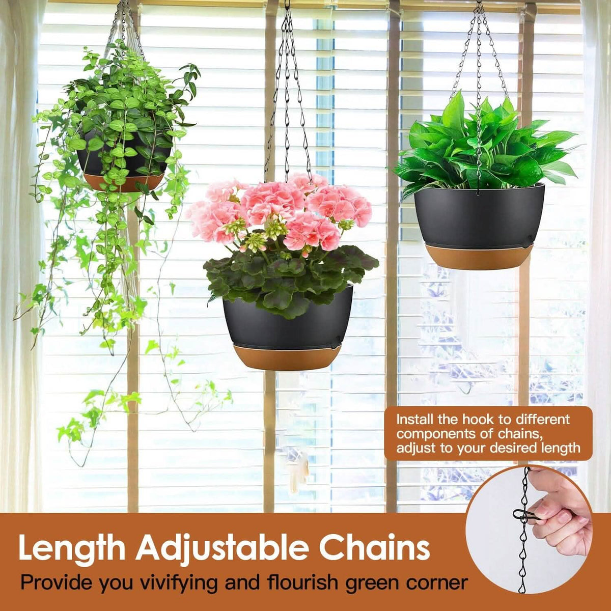 4-Piece: 9.64" Diameter Hanging Planter with Drainage Holes - A-1 Thread Vault