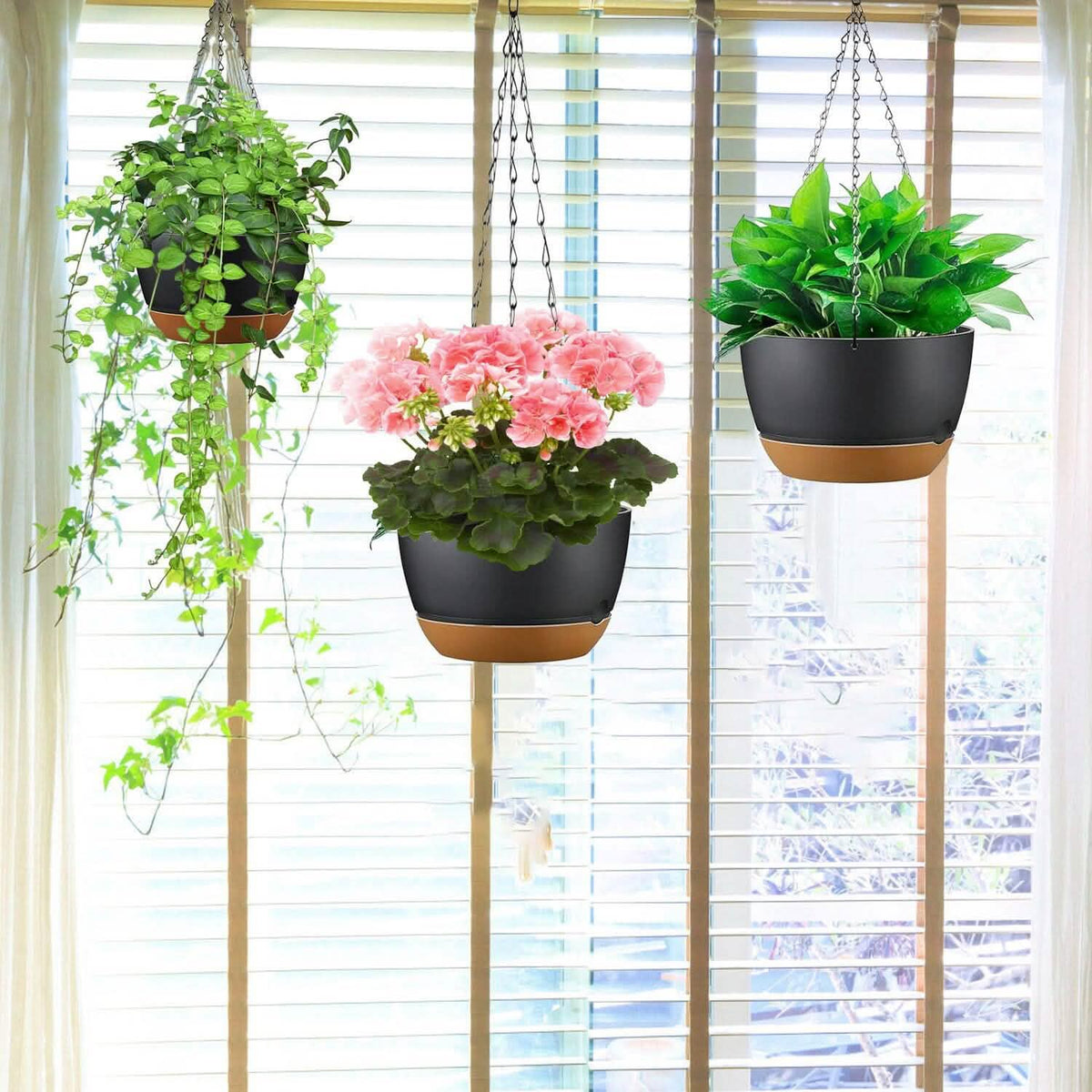 4-Piece: 9.64" Diameter Hanging Planter with Drainage Holes - A-1 Thread Vault