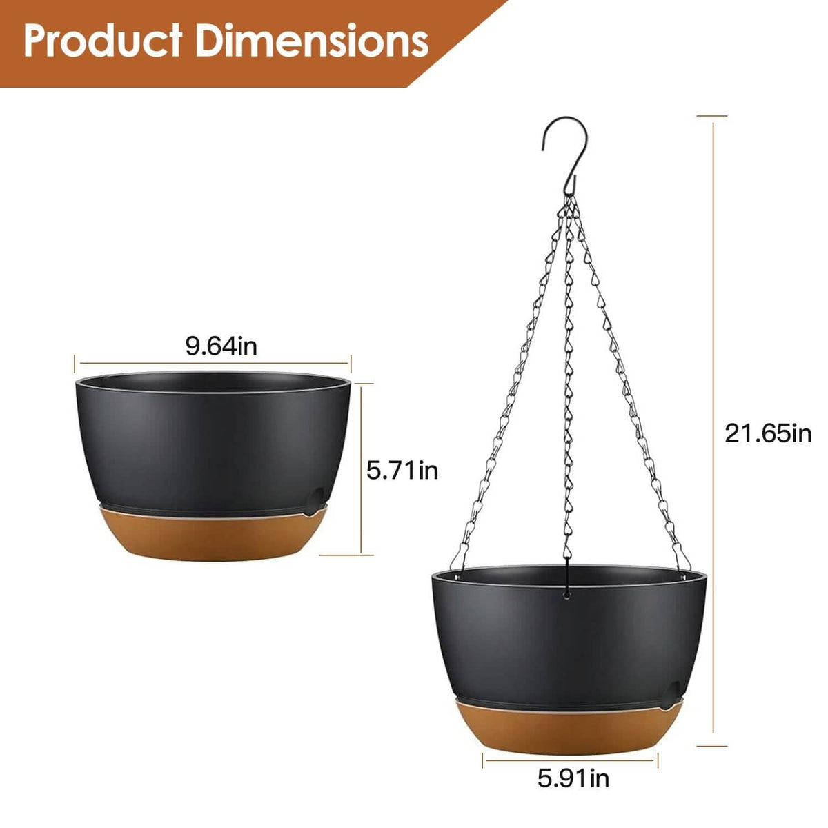 4-Piece: 9.64" Diameter Hanging Planter with Drainage Holes - A-1 Thread Vault