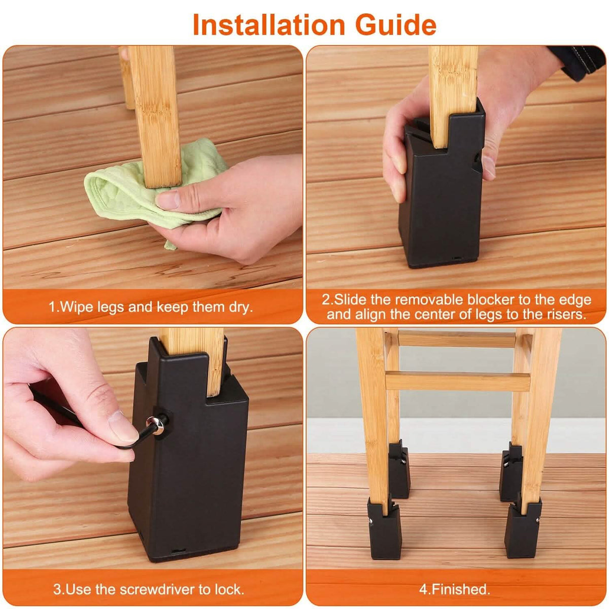 4-Piece: Adjustable Bed Riser with Screw Clamp - A-1 Thread Vault