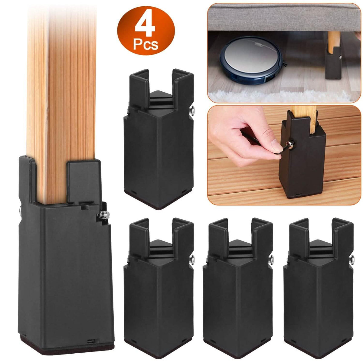4-Piece: Adjustable Bed Riser with Screw Clamp - A-1 Thread Vault