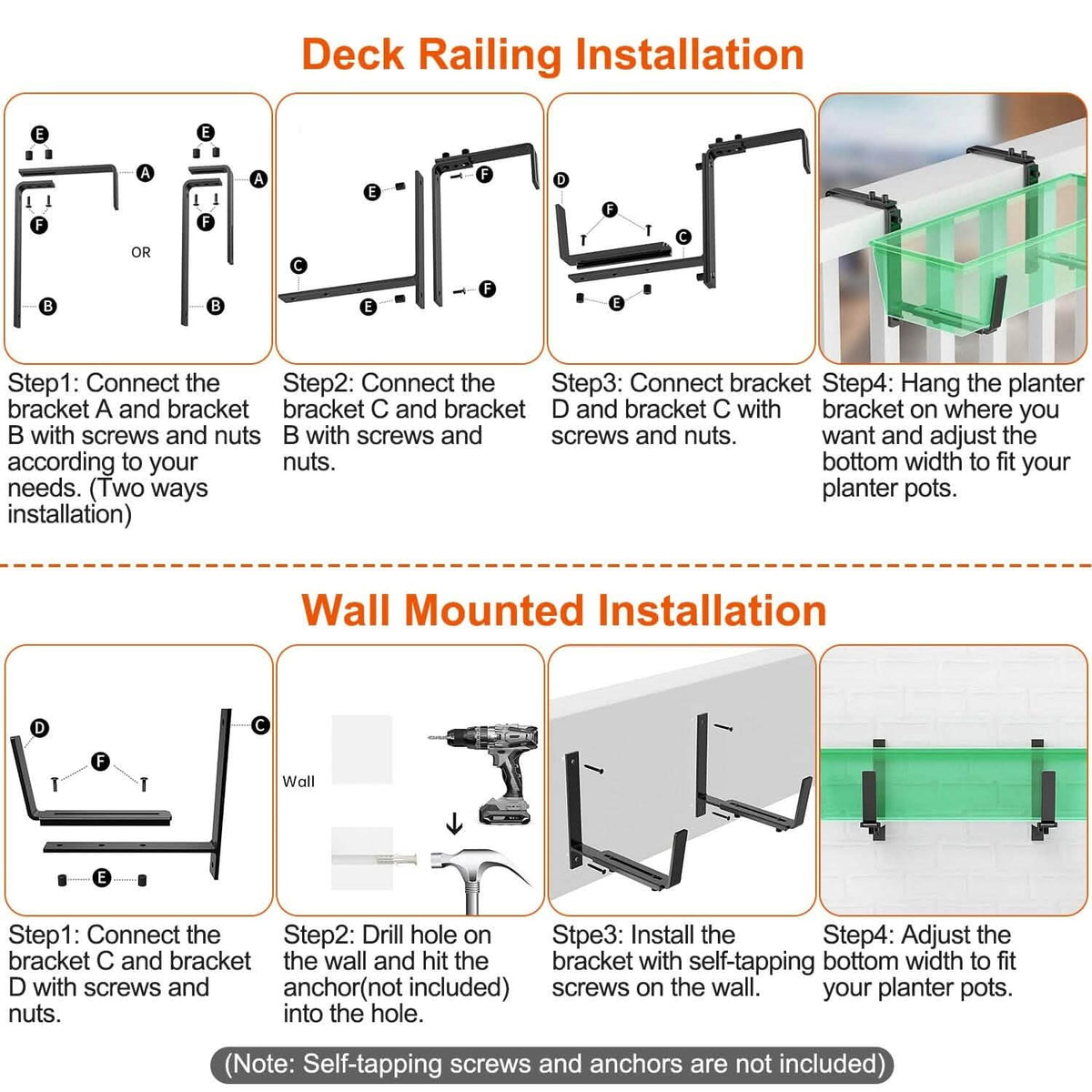 4-Piece: Adjustable Planter Box Brackets - A-1 Thread Vault