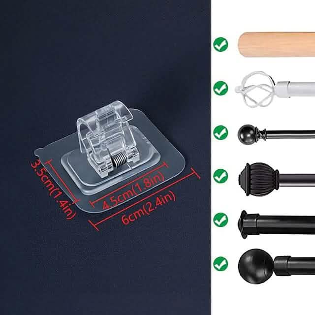 4-Piece: No Drill Curtain Rod Hook Holder - A-1 Thread Vault