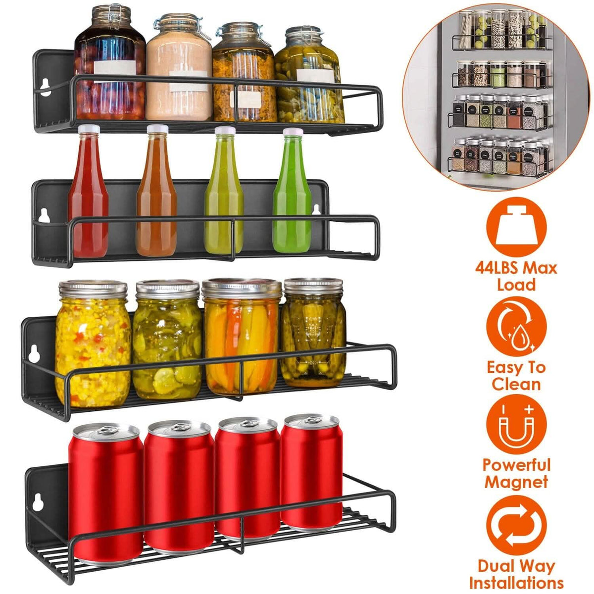4-Piece: Strong Magnetic Spice Rack Organizer - A-1 Thread Vault