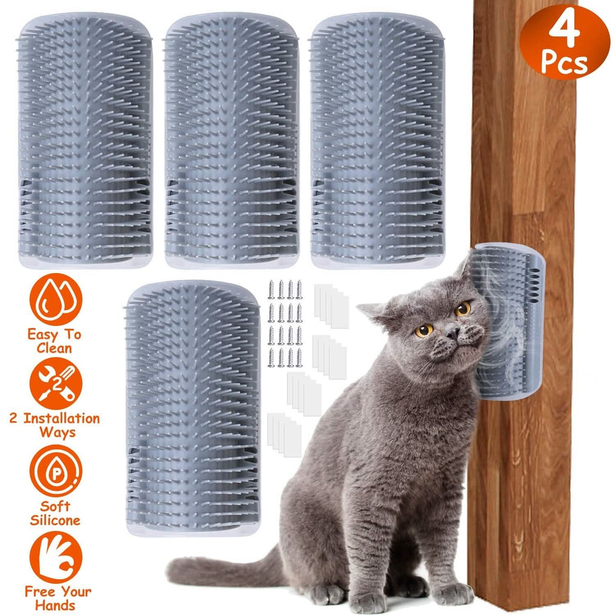 4-Pieces: Cat Self Groomer Soft Silicone Wall Corner Scratcher - A-1 Thread Vault