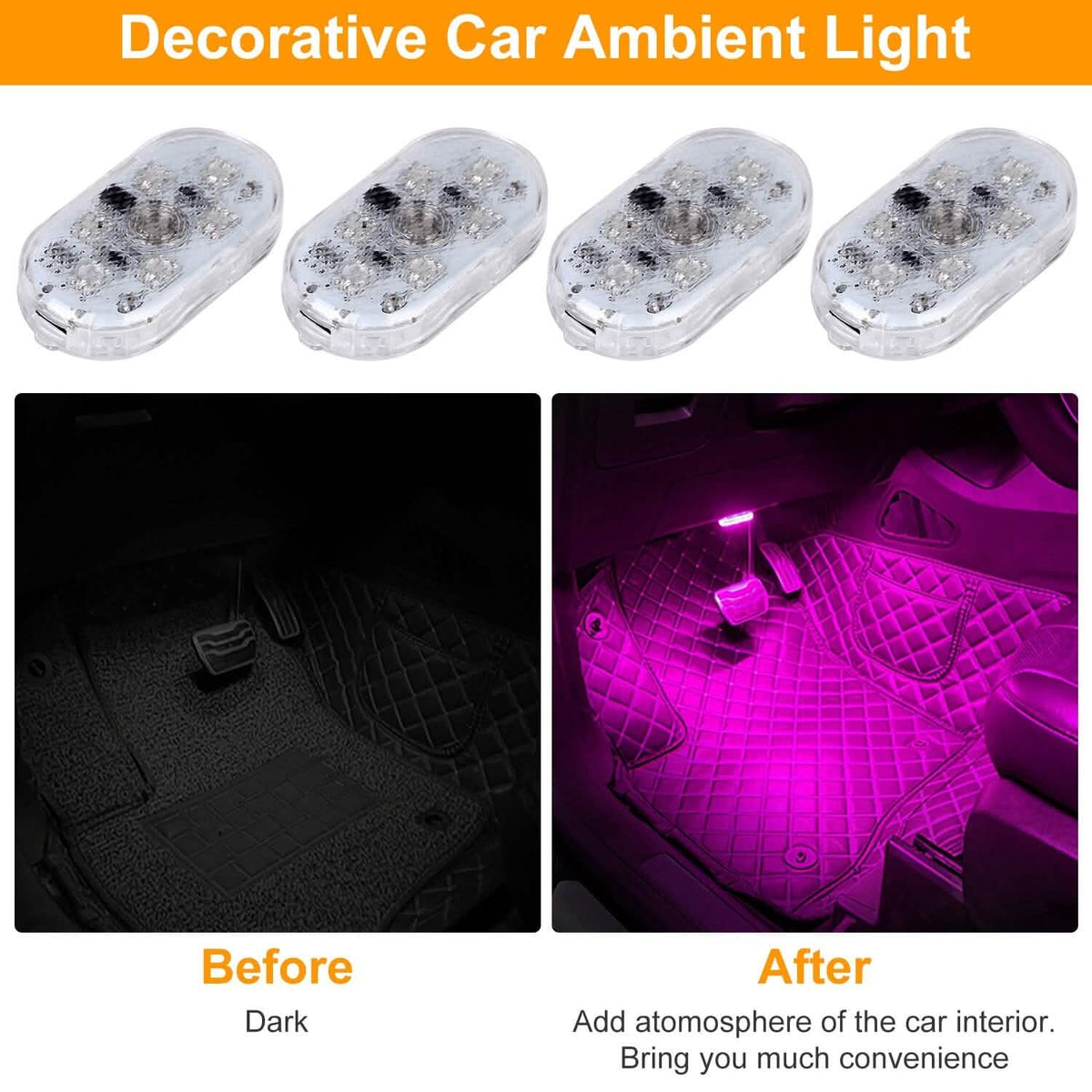 4-Pieces: Cordless Car Interior Light USB Rechargeable - A-1 Thread Vault