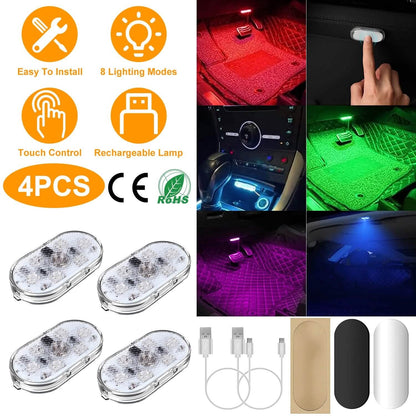 4-Pieces: Cordless Car Interior Light USB Rechargeable - A-1 Thread Vault