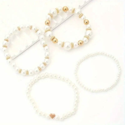 4-Pieces: Elegant White Faux Pearls Beaded Handmade Hand String Jewelry Set - A-1 Thread Vault
