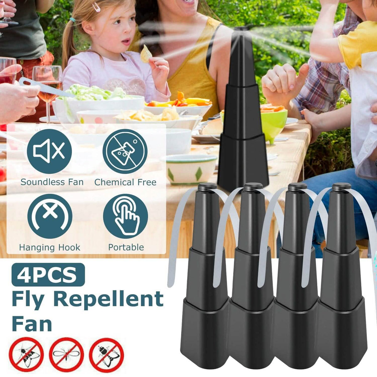 4-Pieces: Fly Repellent Fan Table Top Battery Powered Bug Deterrent - A-1 Thread Vault