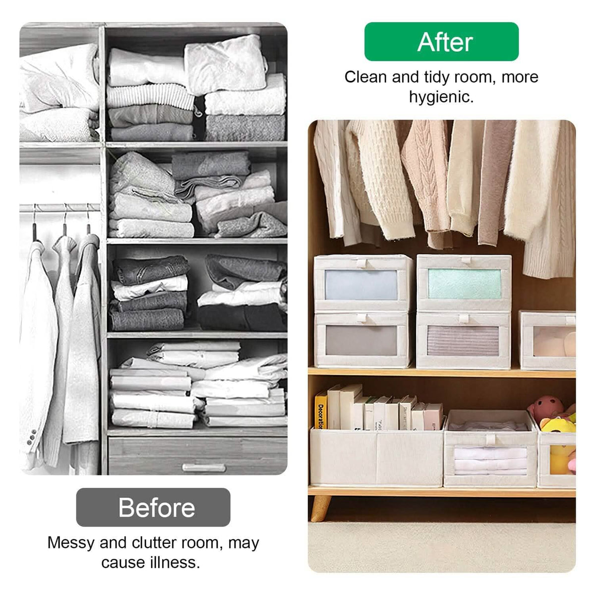 4-Pieces: Foldable Linen Clothing Storage Bin with Visible Clear Window - A-1 Thread Vault