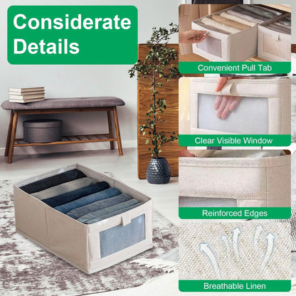 4-Pieces: Foldable Linen Clothing Storage Bin with Visible Clear Window - A-1 Thread Vault