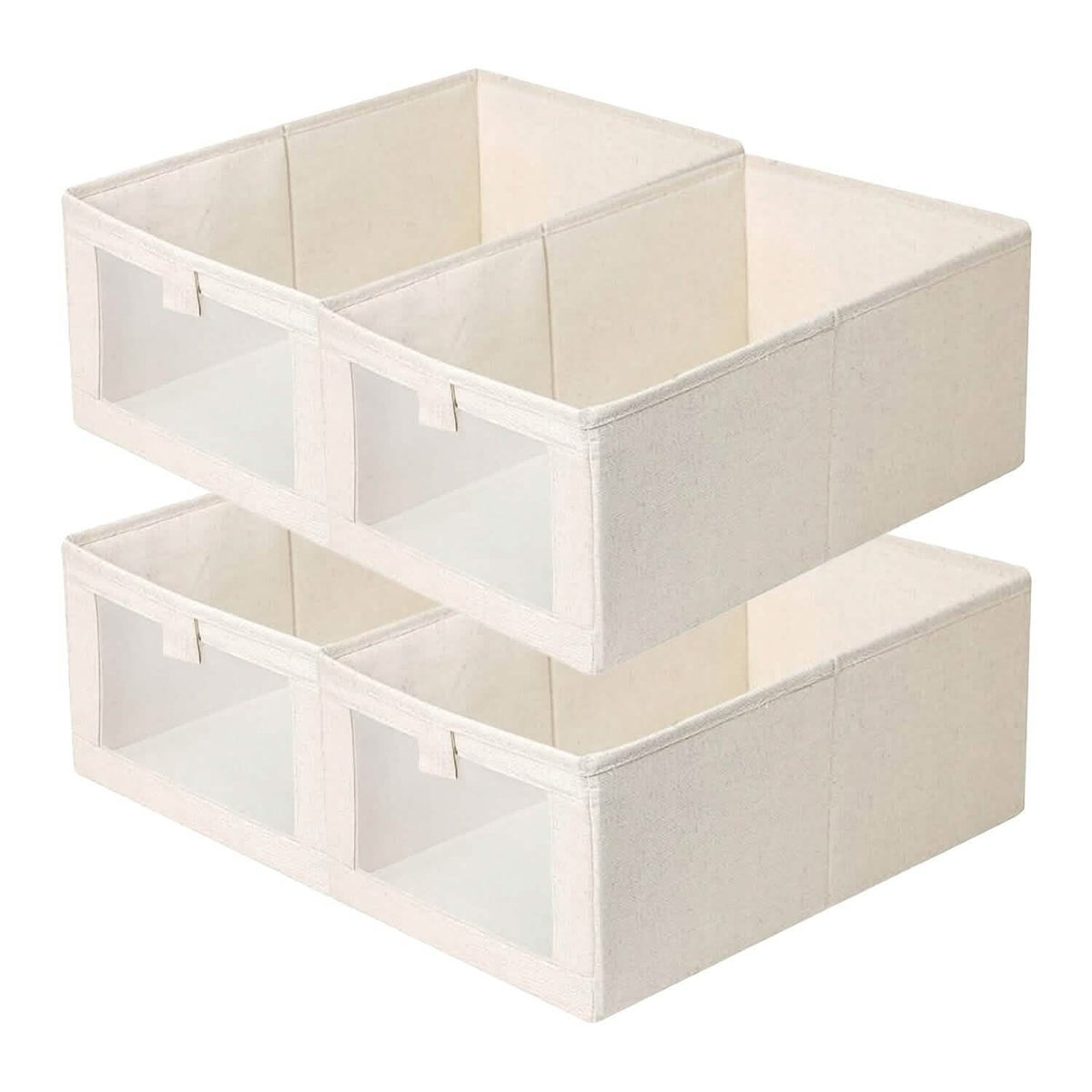 4-Pieces: Foldable Linen Clothing Storage Bin with Visible Clear Window - A-1 Thread Vault