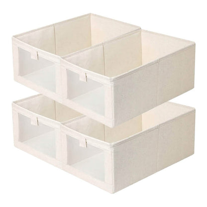 4-Pieces: Foldable Linen Clothing Storage Bin with Visible Clear Window - A-1 Thread Vault