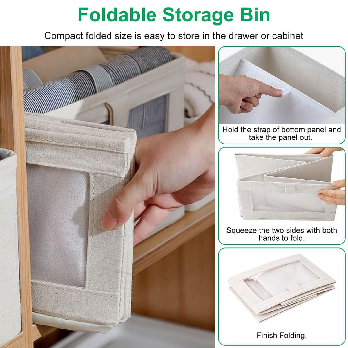4-Pieces: Foldable Linen Clothing Storage Bin with Visible Clear Window - A-1 Thread Vault