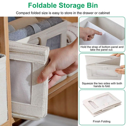 4-Pieces: Foldable Linen Clothing Storage Bin with Visible Clear Window - A-1 Thread Vault
