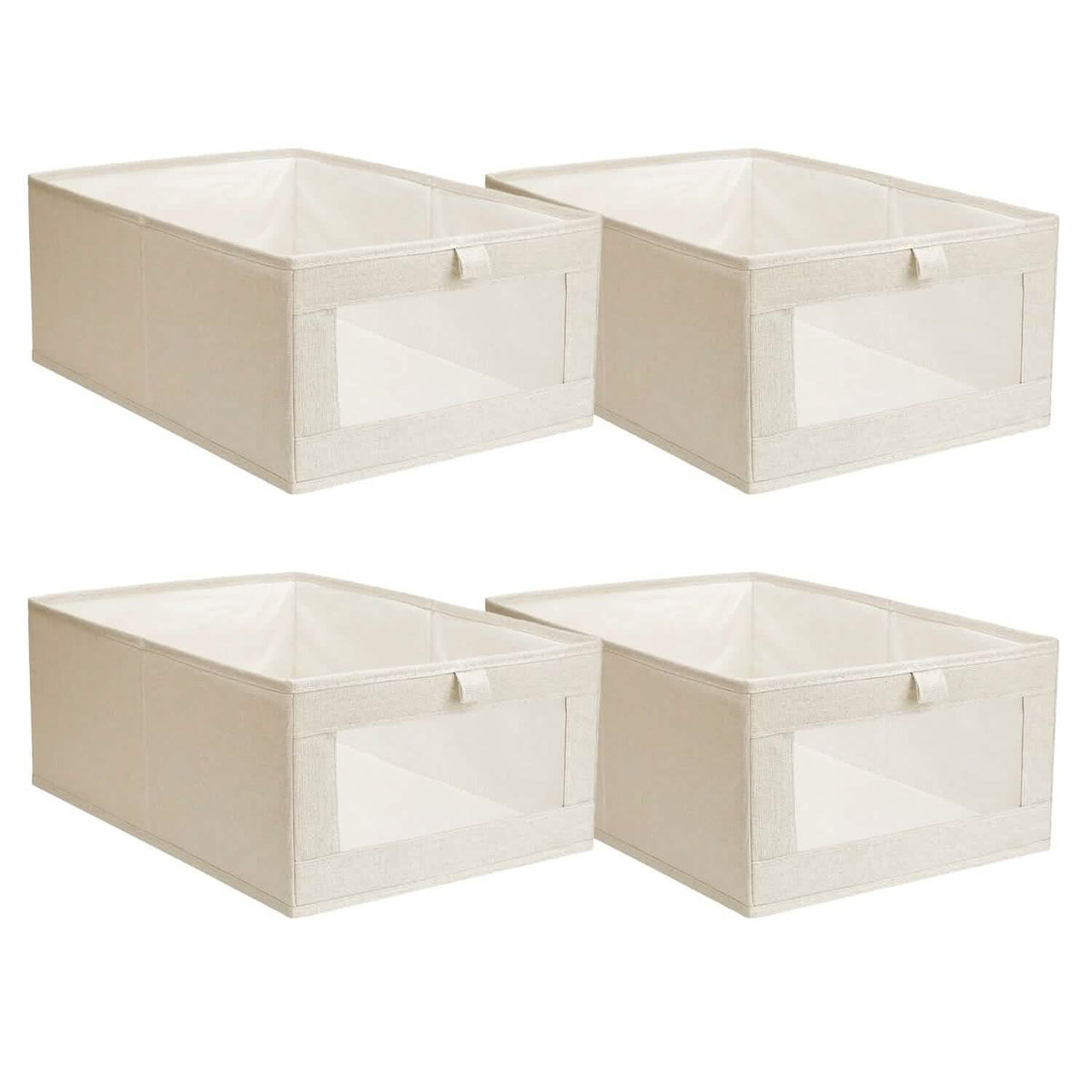 4-Pieces: Foldable Linen Clothing Storage Bin with Visible Clear Window - A-1 Thread Vault