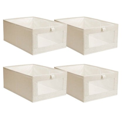 4-Pieces: Foldable Linen Clothing Storage Bin with Visible Clear Window - A-1 Thread Vault