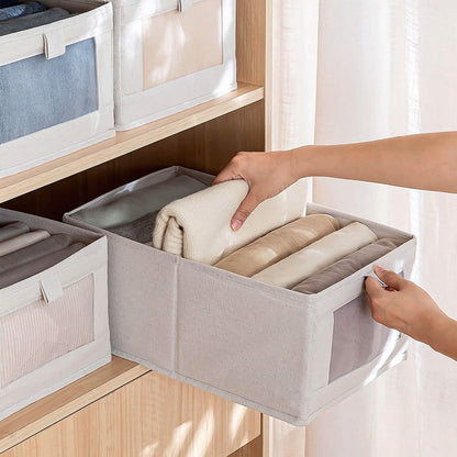 4-Pieces: Foldable Linen Clothing Storage Bin with Visible Clear Window - A-1 Thread Vault