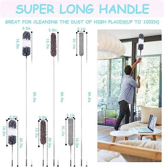4-Pieces: Reusable Bendable Dusters with Extension Pole - A-1 Thread Vault