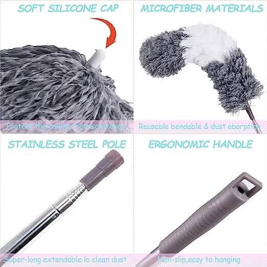 4-Pieces: Reusable Bendable Dusters with Extension Pole - A-1 Thread Vault