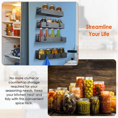 4-Pieces: Spice Rack Strong Magnetic Seasoning Storage Shelf with 8 Removable Hooks - A-1 Thread Vault