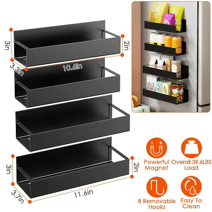 4-Pieces: Spice Rack Strong Magnetic Seasoning Storage Shelf with 8 Removable Hooks - A-1 Thread Vault