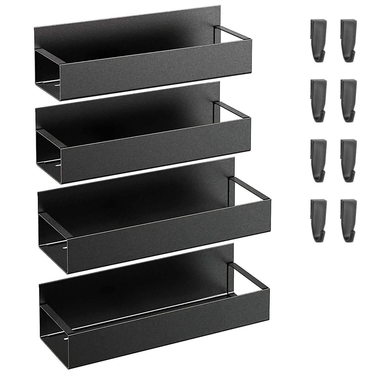 4-Pieces: Spice Rack Strong Magnetic Seasoning Storage Shelf with 8 Removable Hooks - A-1 Thread Vault