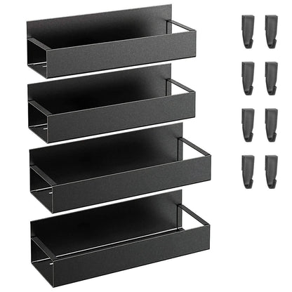 4-Pieces: Spice Rack Strong Magnetic Seasoning Storage Shelf with 8 Removable Hooks - A-1 Thread Vault