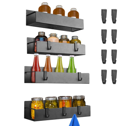 4-Pieces: Spice Rack Strong Magnetic Seasoning Storage Shelf with 8 Removable Hooks - A-1 Thread Vault