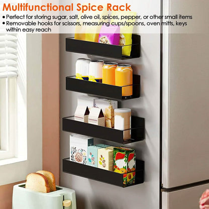 4-Pieces: Spice Rack Strong Magnetic Seasoning Storage Shelf with 8 Removable Hooks - A-1 Thread Vault