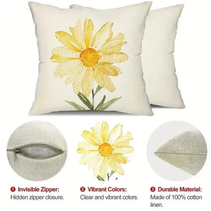4-Pieces: Summer Flowers Printed Throw Pillow Cover Cushion Pillow Case - A-1 Thread Vault