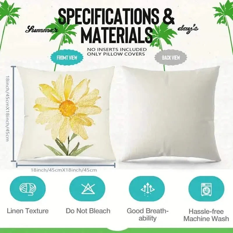 4-Pieces: Summer Flowers Printed Throw Pillow Cover Cushion Pillow Case - A-1 Thread Vault