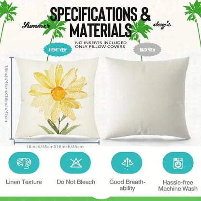 4-Pieces: Summer Flowers Printed Throw Pillow Cover Cushion Pillow Case - A-1 Thread Vault