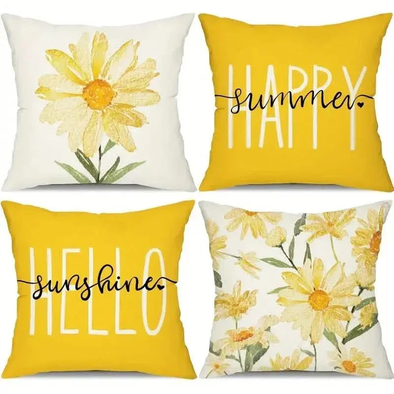 4-Pieces: Summer Flowers Printed Throw Pillow Cover Cushion Pillow Case - A-1 Thread Vault